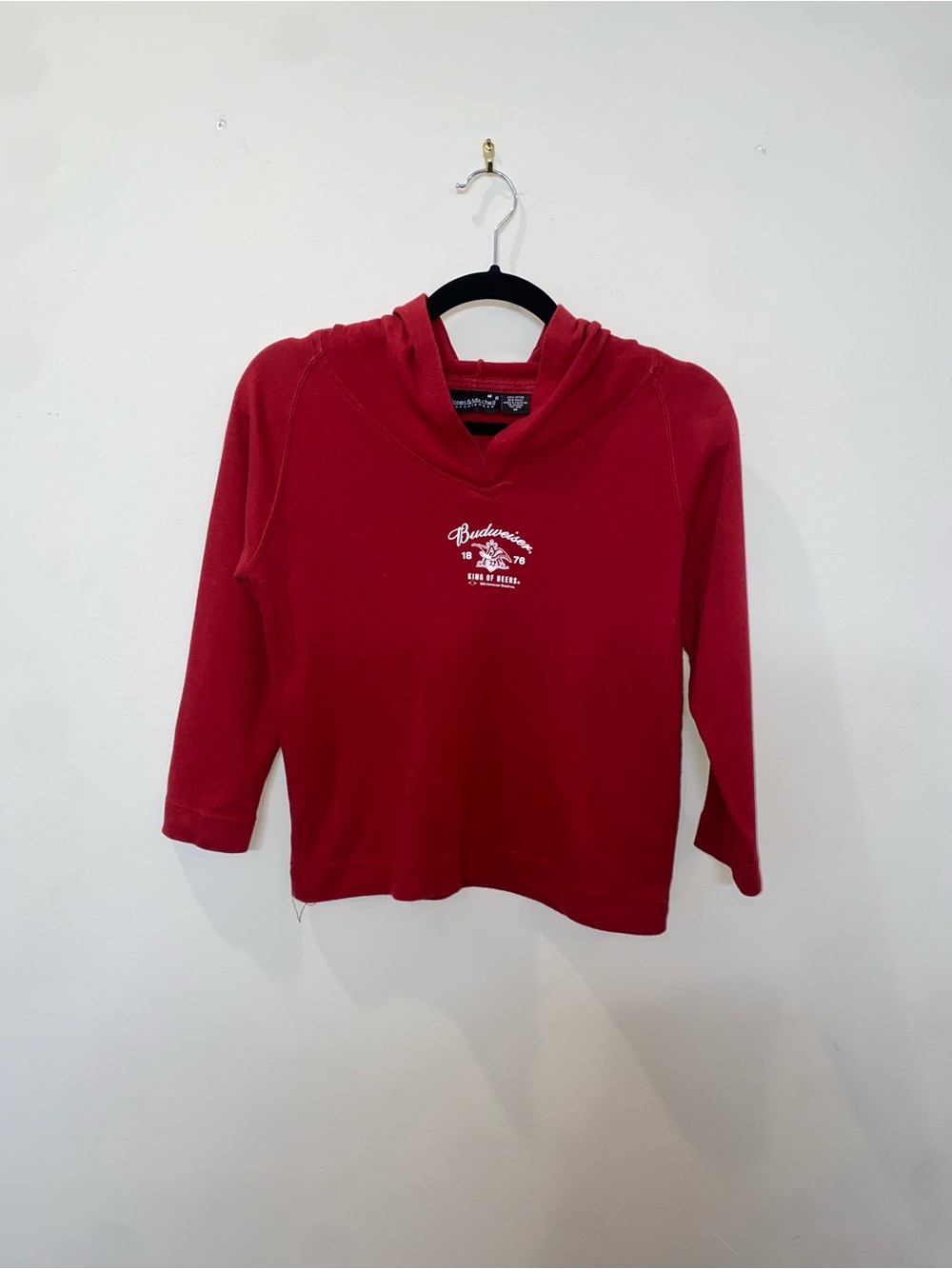 Vintage Y2K Budweiser Maroon Cropped Hoodie with White Glitter Logo